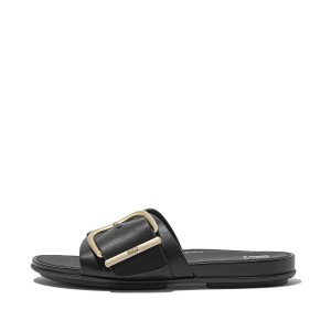 Maxi-Buckle Leather Slides