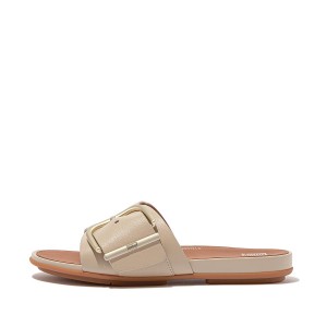 Maxi-Buckle Leather Slides