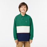Kids Long Sleeve Cotton Pique Colorblock Polo