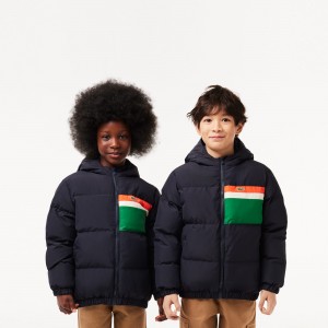 Kids Contrast Stripe Hooded Puffer Jacket