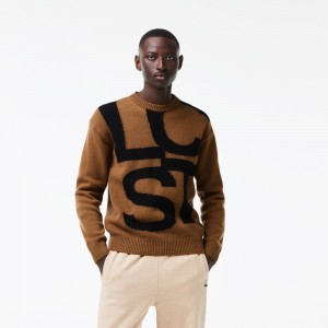 Mens Classic Fit Contrast Lettering Wool Sweater