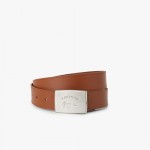 Men's Leather Belt with Logo Engraved Buckle