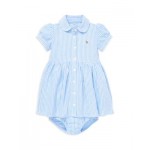 Girls Striped Oxford Dress & Bloomers Set - Baby