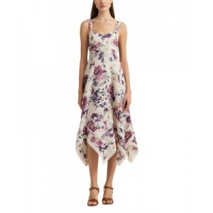 Linen Floral Print Midi Dress