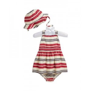 Girls Striped Dress, Hat & Bloomer Set - Baby