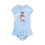 Girls Tie Dyed Polo Bear Cotton Dress & Bloomers - Baby