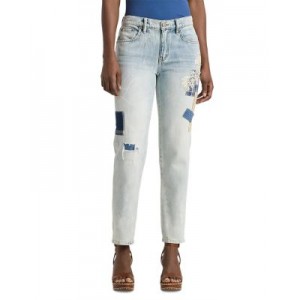 Patchwork Relaxed Tapered Ankle Jean in Blue Wash