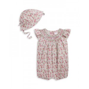 Girls 2-Pc. Floral Hand Smocked Shortall & Hat Set - Baby