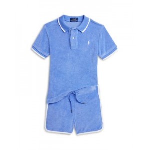 Boys Contrast Trim Terry Polo Shirt & Short Set - Little Kid