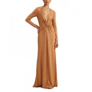 V Neck Twist Front Long Sleeve Gown