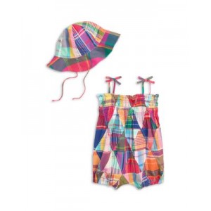 Girls Madras Bubble Shortalls & Hat Set - Baby