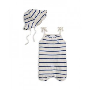 Girls Striped Terry Bubble Shortall & Hat Set - Baby