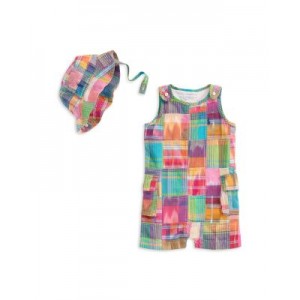 Girls Cotton Madras Overall & Hat Set - Baby