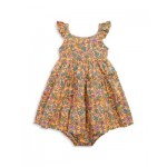 Girls Floral Ruffled Cotton Dress & Bloomers - Baby