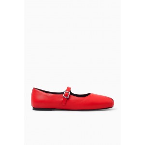 PLEATED LEATHER MARY-JANE BALLET FLATS