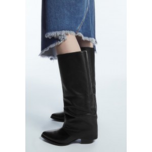 SLOUCHED LEATHER KNEE BOOTS