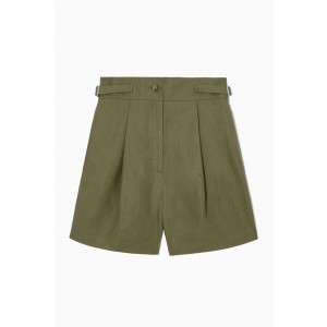 PLEATED LINEN-BLEND UTILITY SHORTS