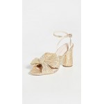 Camellia Gold Pleated Bow Heel with Ankle Strap