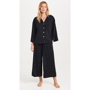 Womens Luxe Pima Black Wide Leg Pajama Set