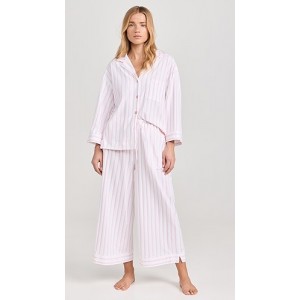 Womens Luxe Pink Stripe Wide Leg Pajama Set