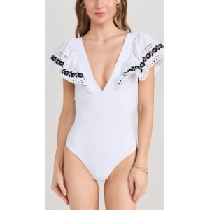 Katya Embroidered One Piece Swimsuit with Ruffles