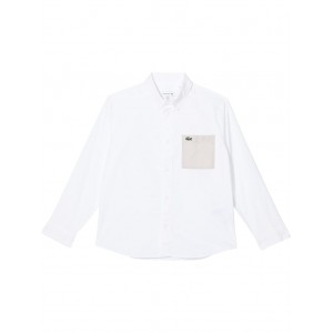 Long Sleeve Two-Toned Oxford with Color-Blocked Pocket (Big Kids) White/Pine Kernel
