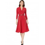 Long Sleeve V-Neck Jersey Dress with Pleated Skirt Chili Pepper