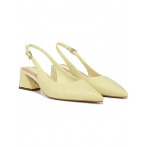 Racer Slingback Low Block Heel Pointed Toe Pump Citron Yellow Leather