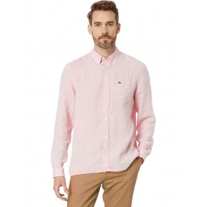Long Sleeve Regular Fit Linen Button-Down with Front Pocket Flamingo