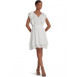 Petite Eyelet-Embroidered Jersey Tie Neck Dress White