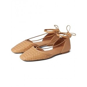 The Celina Lace-Up Flat in Woven Leather Earthen Sand