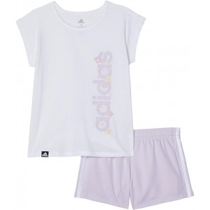 Graphic Tee & Mesh Shorts Set (Toddler/Little Kids) White