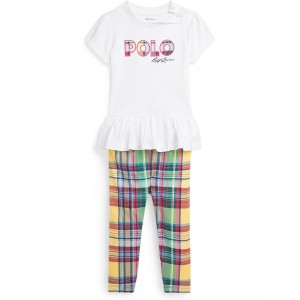 Polo Ralph Lauren Kids Logo Jersey Tee & Plaid Legging Set (Infant)