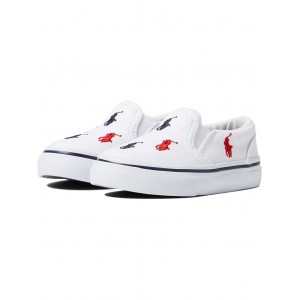 Keaton Slip-On (Toddler) White Canvas/Navy/Red Repeat Player Pony