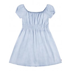 Puff Sleeve Lightweight Denim Dress (Little Kid) Silver Linings