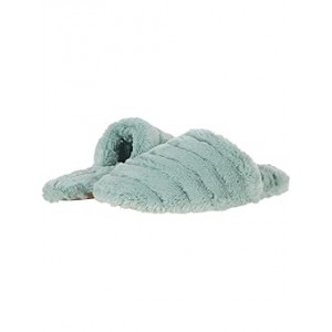 Quilted Scuff Slippers in Recycled Faux Fur Sage Mist