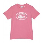 Crew Neck Cotton T-Shirt with Croc Print Graphic (Toddler/Little Kids/Big Kids) Reseda Pink
