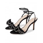 Estella Pleated Ruffle High Heel Sandals with Ankle Strap Black/Crystal