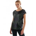 Sequined Plaid Cotton-Blend Tee Polo Black Multi