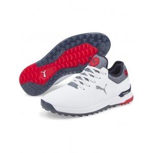 ProAdapt Alphacat Golf Shoes Puma White/Navy Blazer/High Risk Red