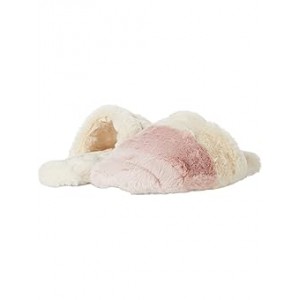 Colorblock Quilted Scuff Slippers in Recycled Faux Fur Dusty Blush Multi