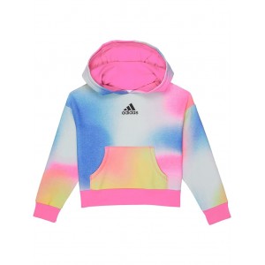 All Over Print Logo Fleece Hooded Pullover (Toddler/Little Kids) Pink/Blue
