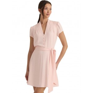 Belted Georgette Short Sleeve Dress Pink Opal