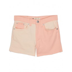 High-Rise Denim Shorty Shorts (Big Kids) Peach Pearl