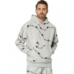 Reverse Weave All Over Print Pullover Hoodie Script Big Wave Oxford Grey