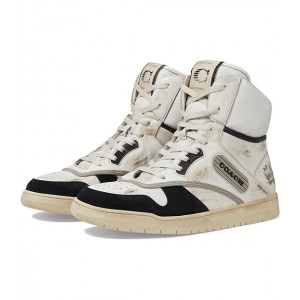 Distressed Leather and Suede High-Top Sneaker White