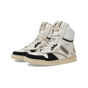 Mens COACH Distressed Leather and Suede High-Top Sneaker