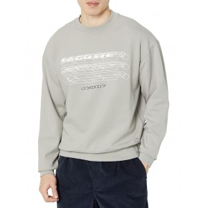Long Sleeve Loose Fit Double Face Front Graphic Crew Neck Sweatshirt Cement