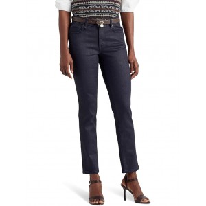 Coated Mid-Rise Straight Ankle Jeans in Lauren Navy Wash