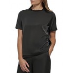 Short Sleeve Top with Neck Trim Black